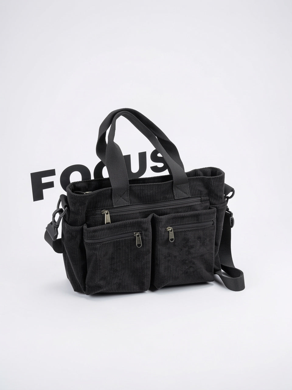 Ombeline — Sac en velours côtelé, polyvalent à bandoulière - Noir