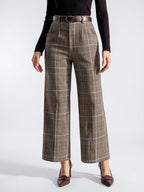 Pantalon À Carreaux Tailleur Taille Haute Large - 4