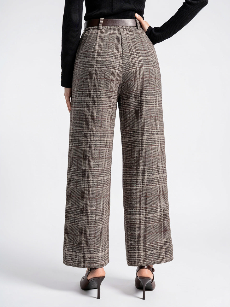Pantalon À Carreaux Tailleur Taille Haute Large - 6