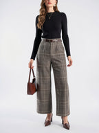 Pantalon À Carreaux Tailleur Taille Haute Large - 8