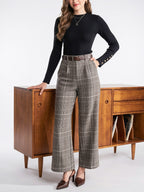 Pantalon À Carreaux Tailleur Taille Haute Large - 9