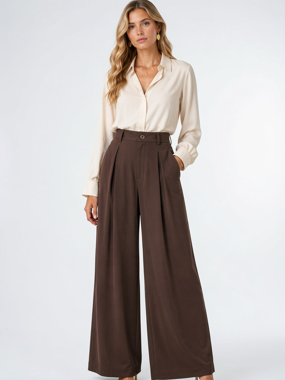 Pantalon Ballon Femme Taille Haute Plissé Jambe Large - 4