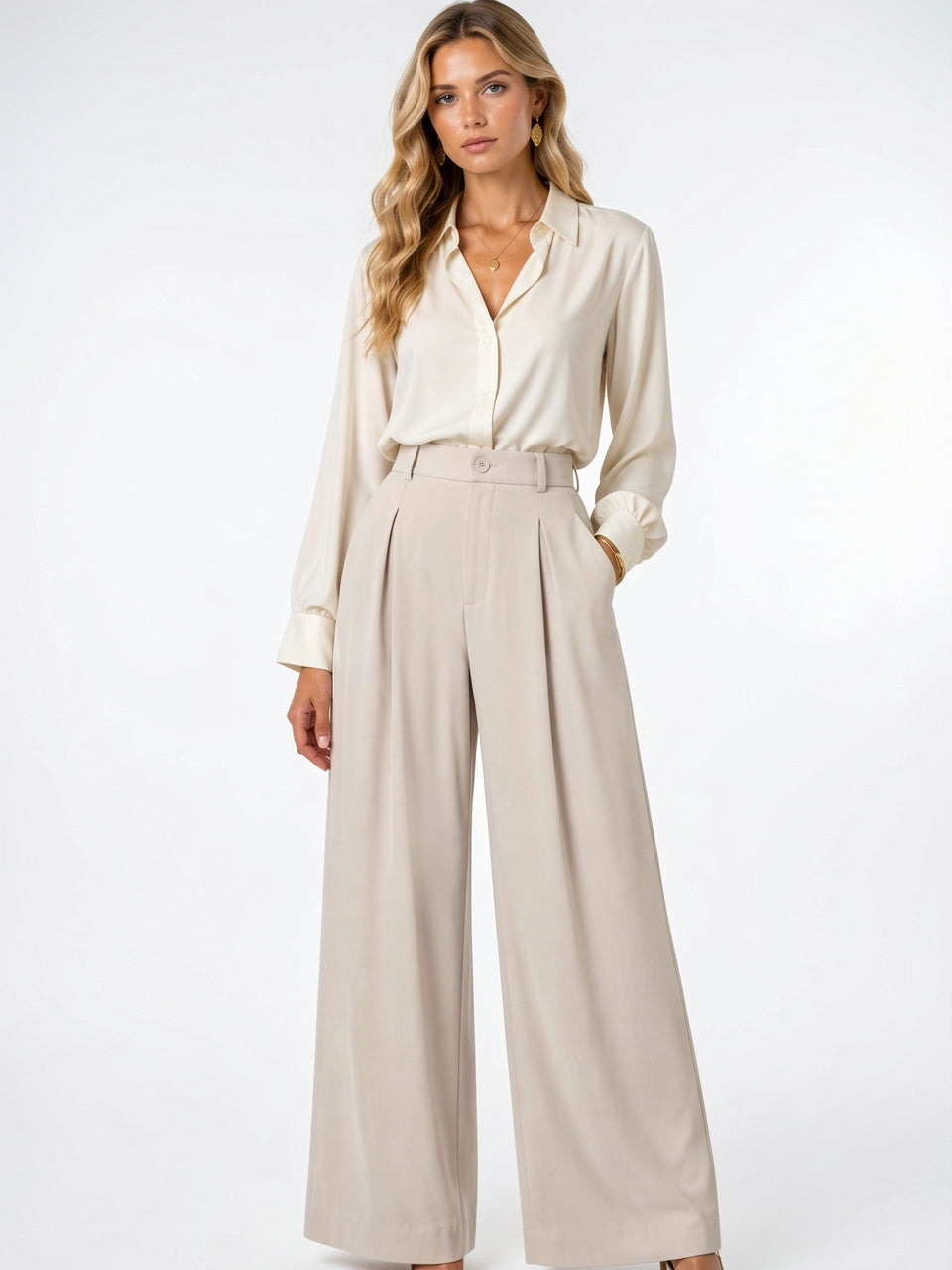 Pantalon Ballon Femme Taille Haute Plissé Jambe Large - 5