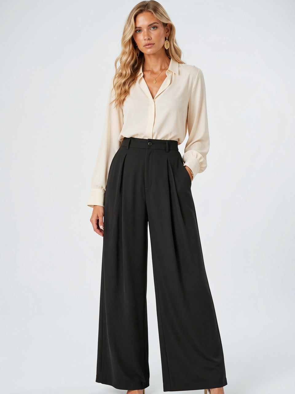 Pantalon Ballon Femme Taille Haute Plissé Jambe Large - 6