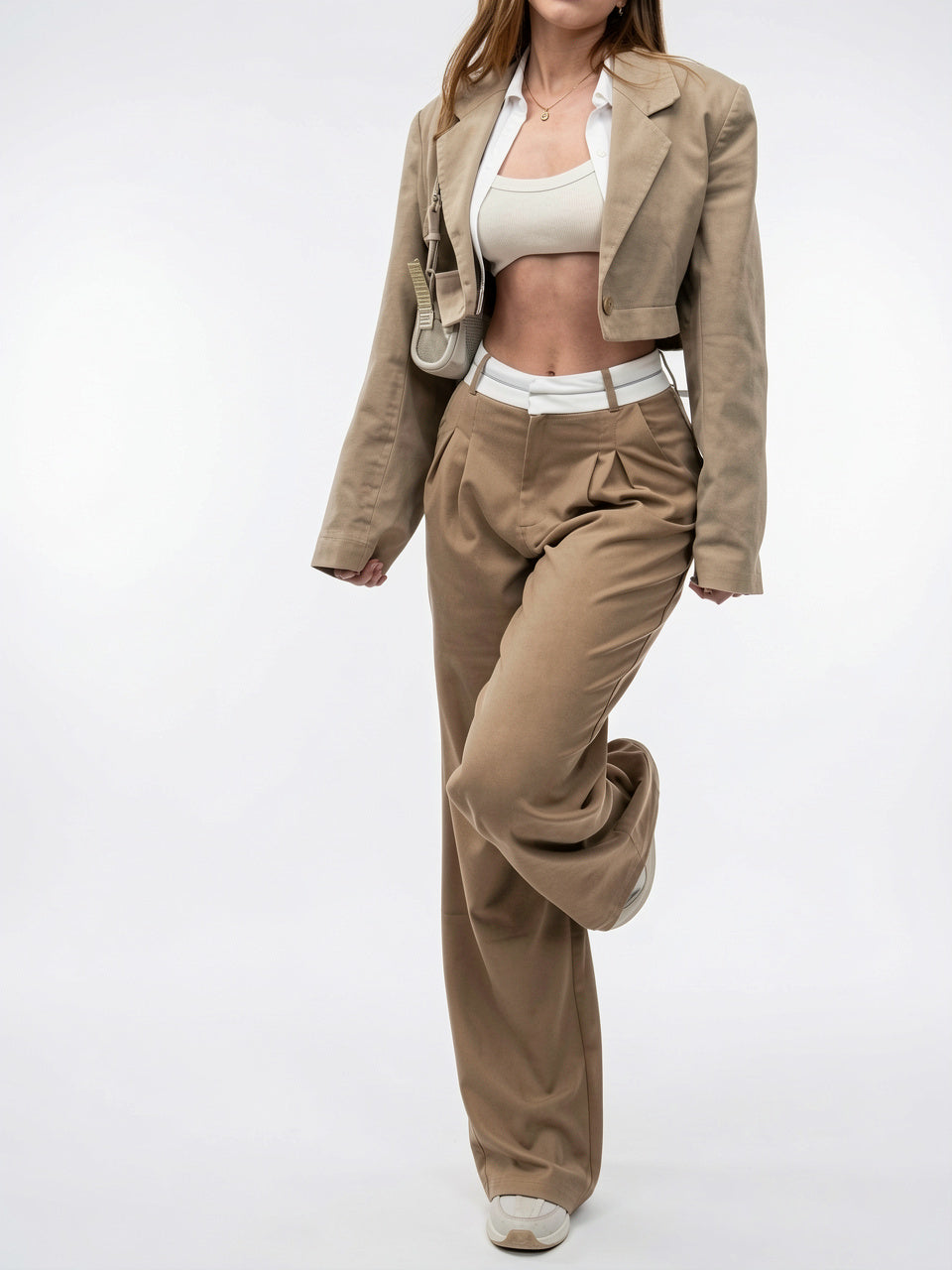 Pantalon Droit Taille Haute Mode Jambe Large - Kaki S