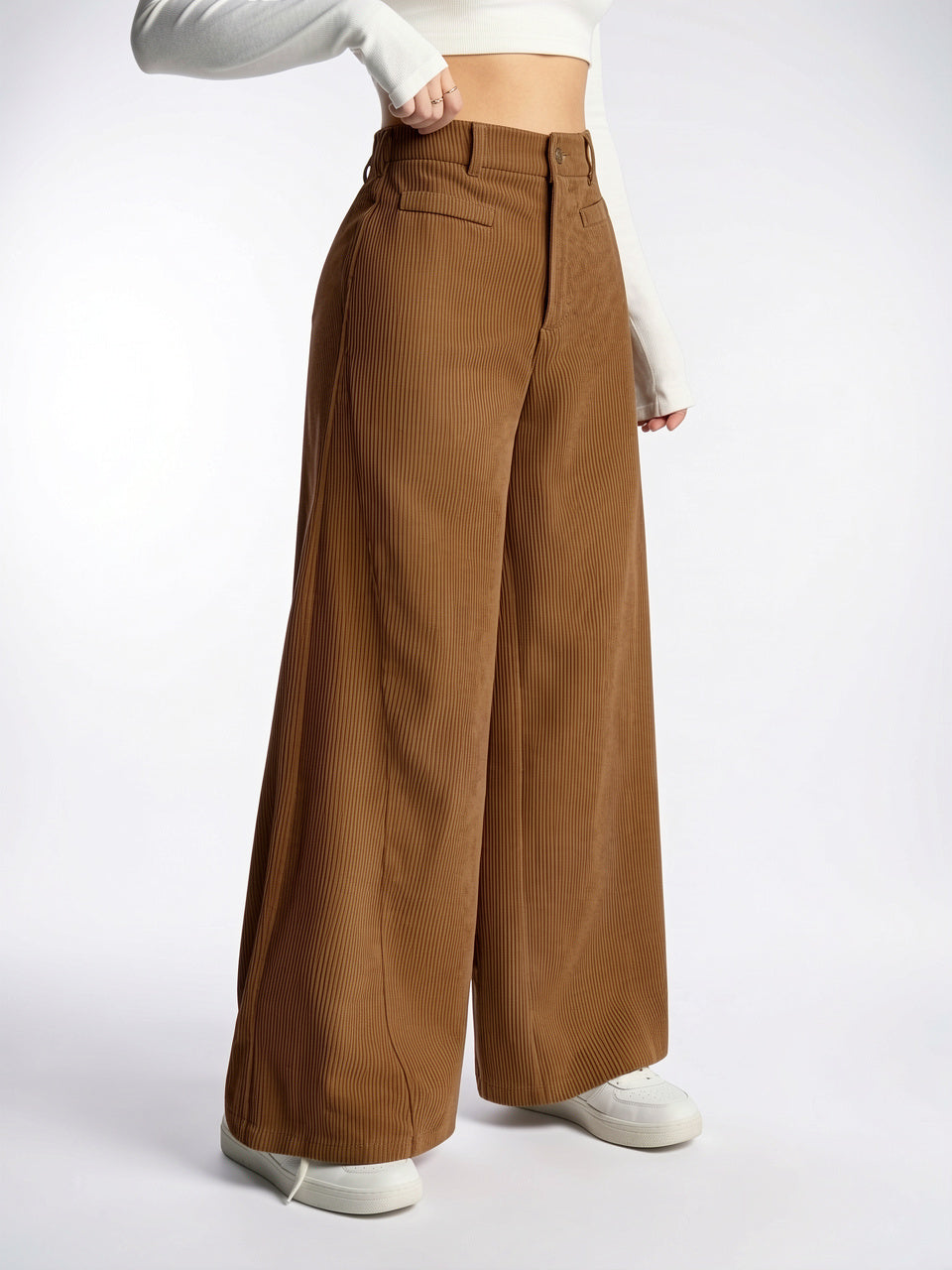 Pantalon Jambes Larges Taille Haute Fluide Lavable - 28
