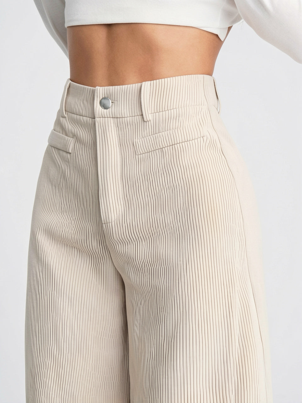 Pantalon Jambes Larges Taille Haute Fluide Lavable - 3