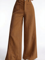 Pantalon Jambes Larges Taille Haute Fluide Lavable - Apricot XS