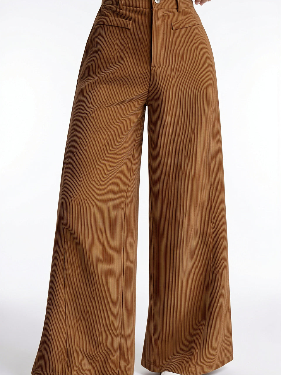 Pantalon Jambes Larges Taille Haute Fluide Lavable - Apricot XS