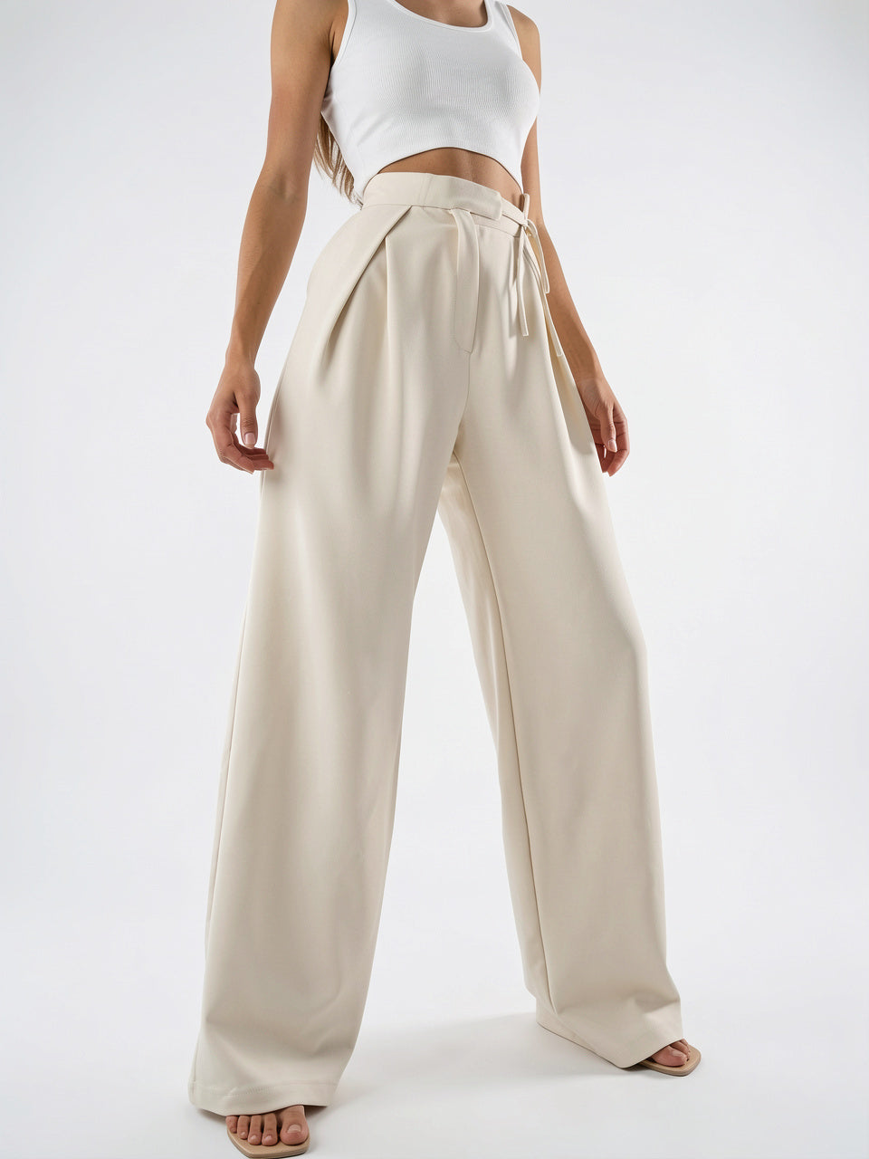 Pantalon Large Confortable Palazzo Taille Liée - 1