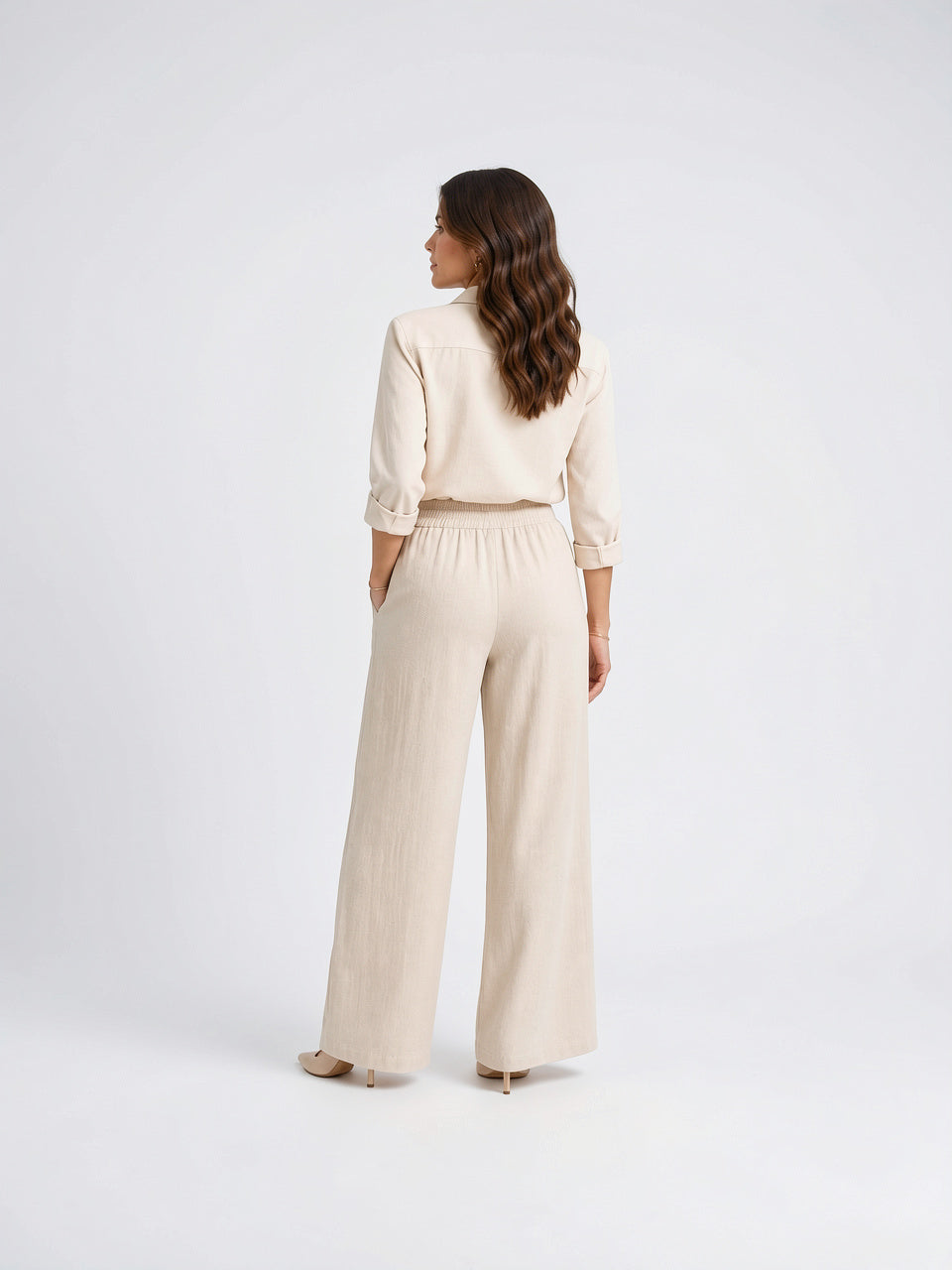 Pantalon Large Femmes Aspect Lin Taille Élastique Cordon - 4