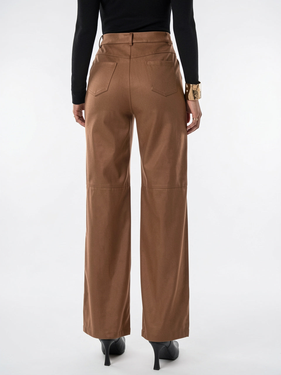 Pantalon Large Simili Cuir Taille Haute Moderne - 2