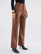 Pantalon Large Simili Cuir Taille Haute Moderne - Marron S