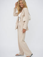 Pantalon Large Tailleur Coton Taille Haute Ajusté - 2