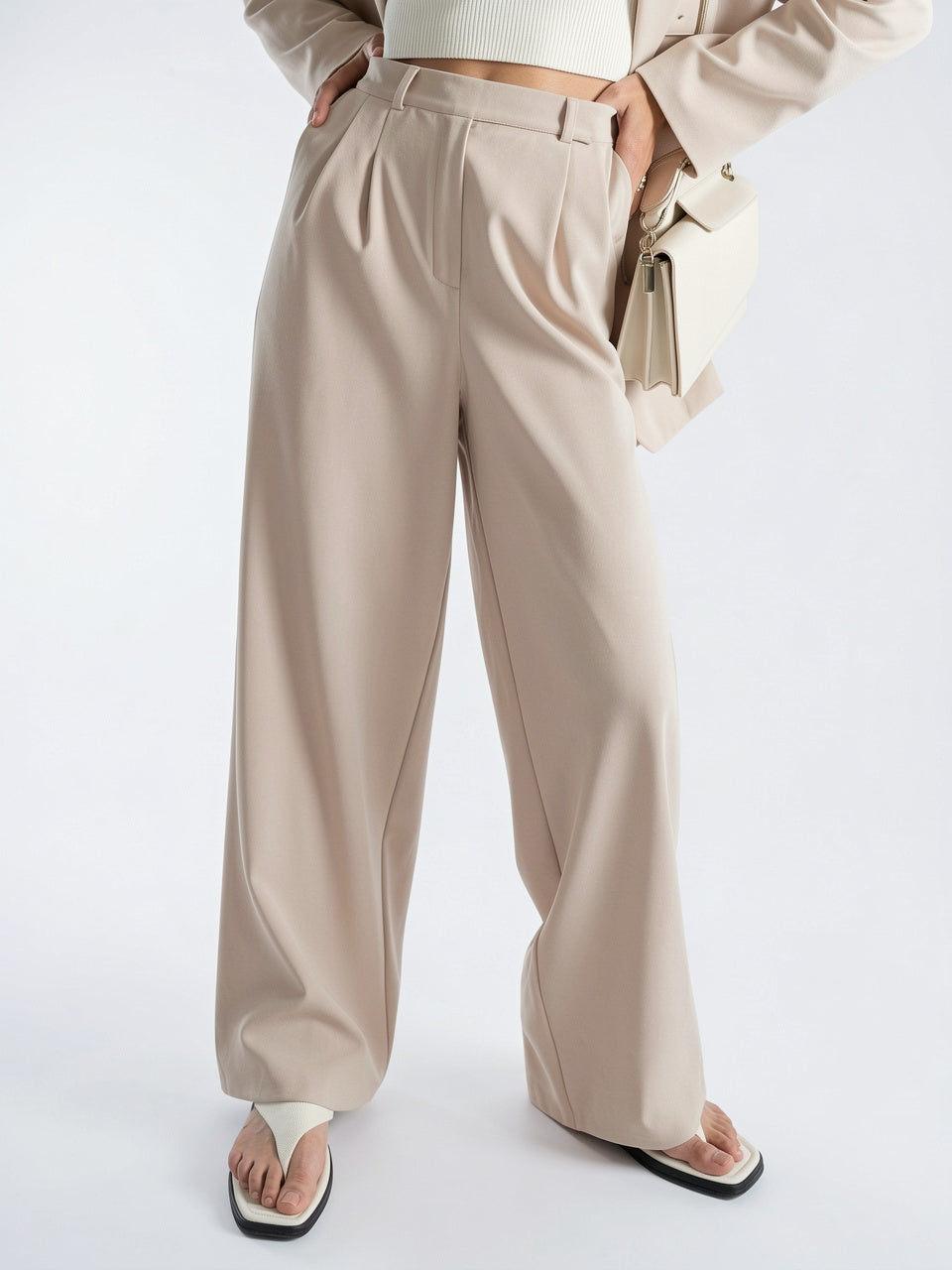 Pantalon Large Tailleur Coton Taille Haute Ajusté - 5