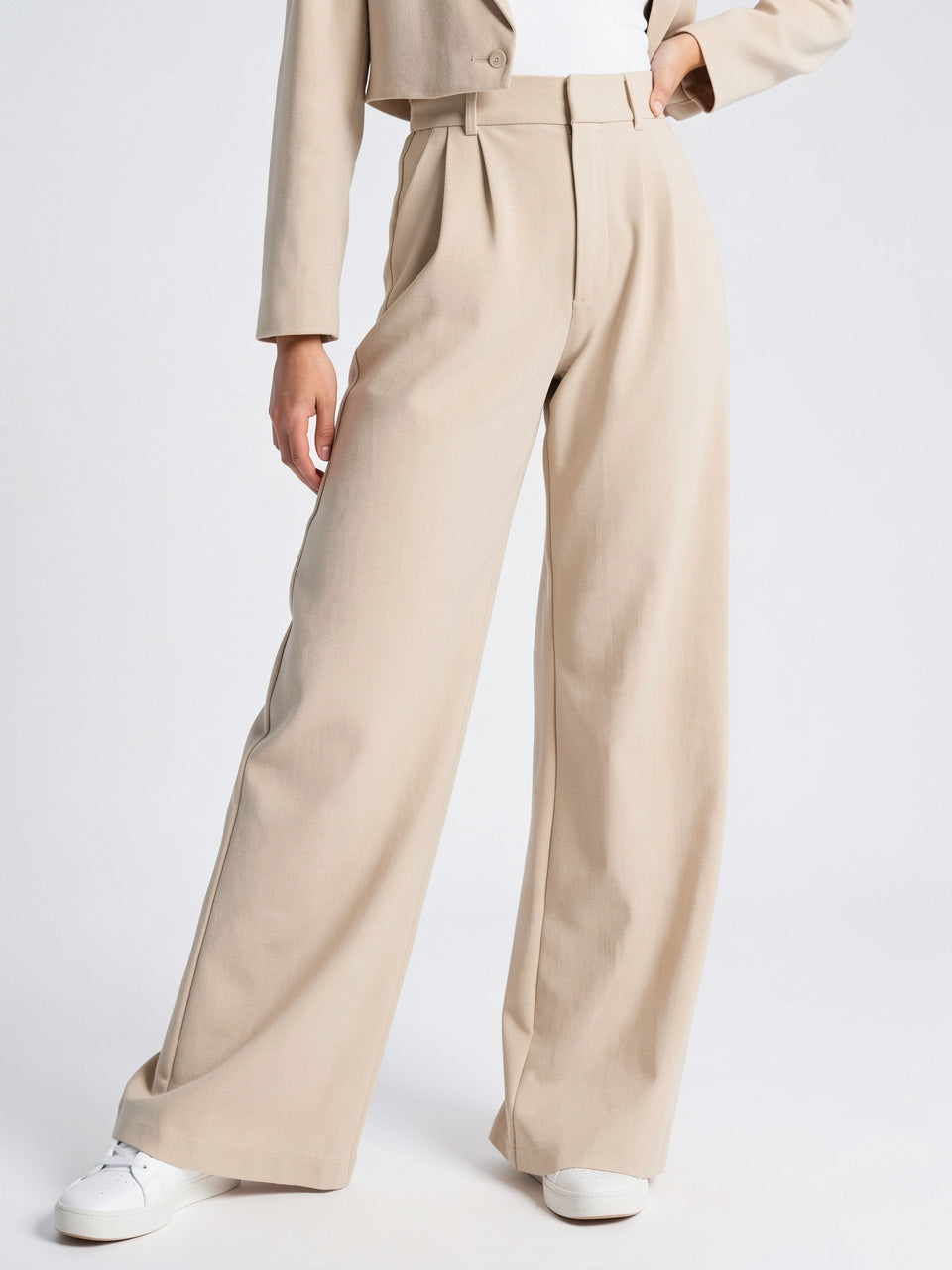 Pantalon Large Tailleur Coton Taille Haute Ajusté - 6