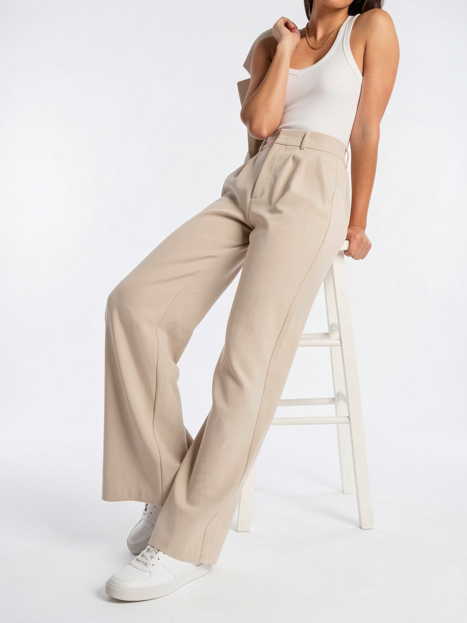 Pantalon Large Tailleur Coton Taille Haute Ajusté - 7