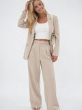 Pantalon Large Tailleur Coton Taille Haute Ajusté - Beige S