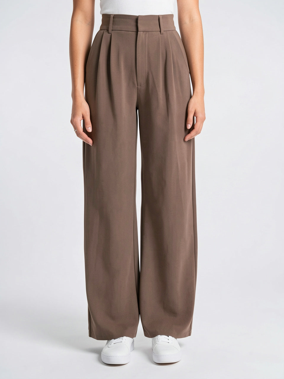 Pantalon Large Tailleur Coton Taille Haute Ajusté - Marron 4XL