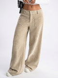Pantalon Large Tailleur Femmes Taille Haute Poches - Kaki S