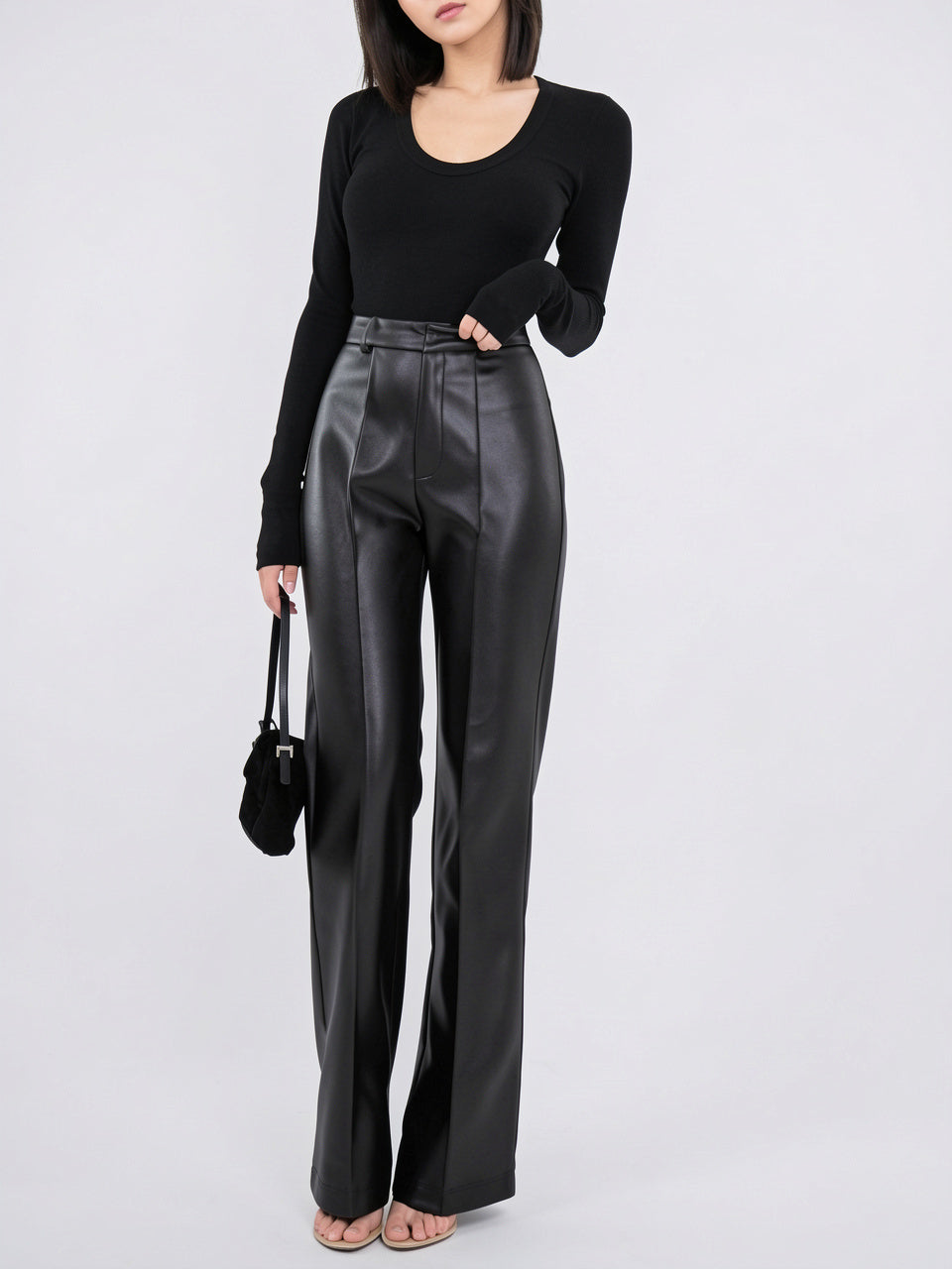 Pantalon Taille Haute Mode Quotidien Simili Cuir - 1