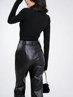 Pantalon Taille Haute Mode Quotidien Simili Cuir - 2