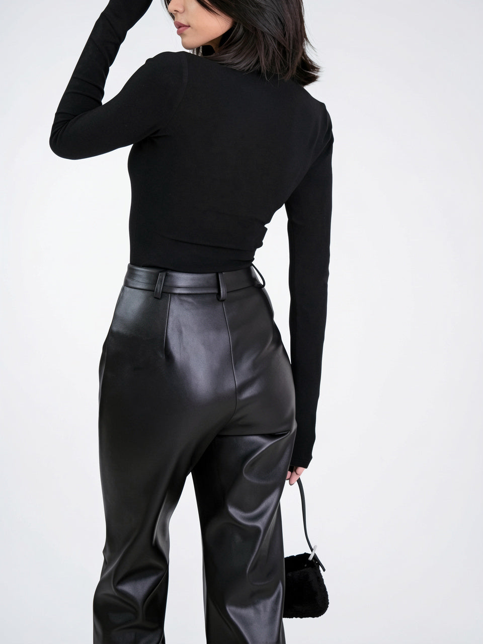 Pantalon Taille Haute Mode Quotidien Simili Cuir - 2