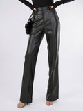 Pantalon Taille Haute Mode Quotidien Simili Cuir - Schwarz S
