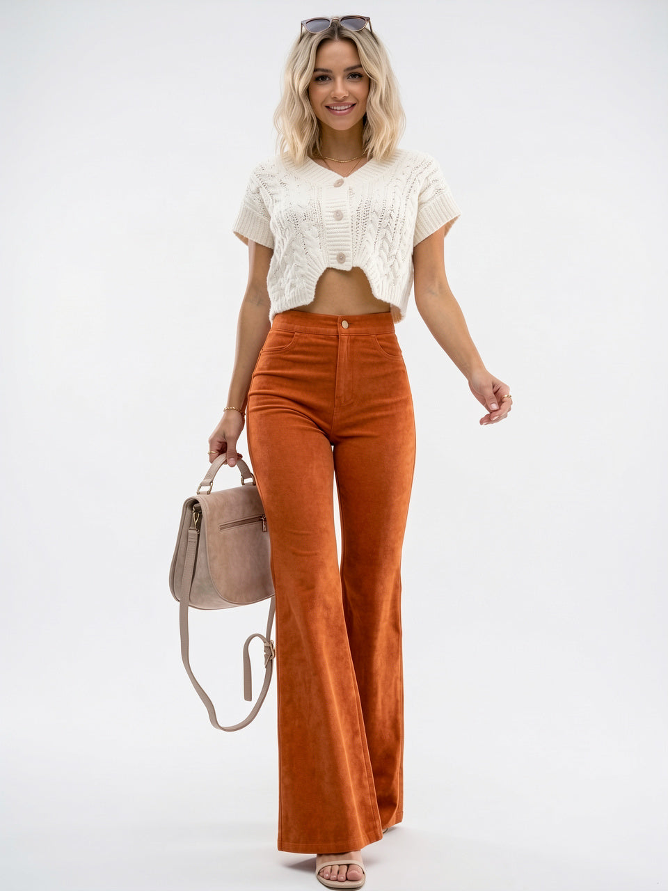 Pantalon Velours Côtelé Patte d'Eph Taille Haute Évasé - 3