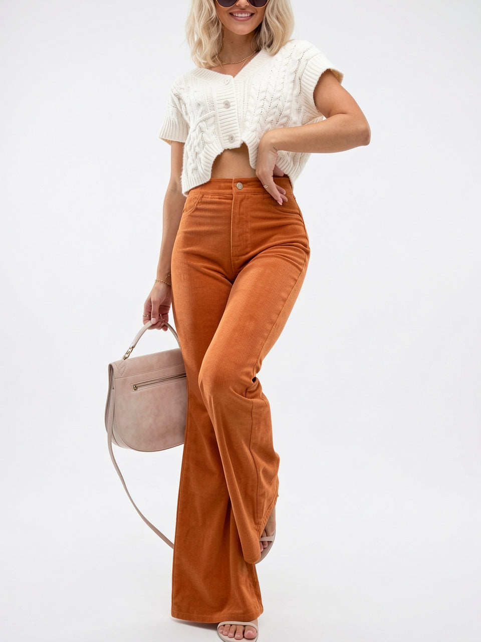 Pantalon Velours Côtelé Patte d'Eph Taille Haute Évasé - 8