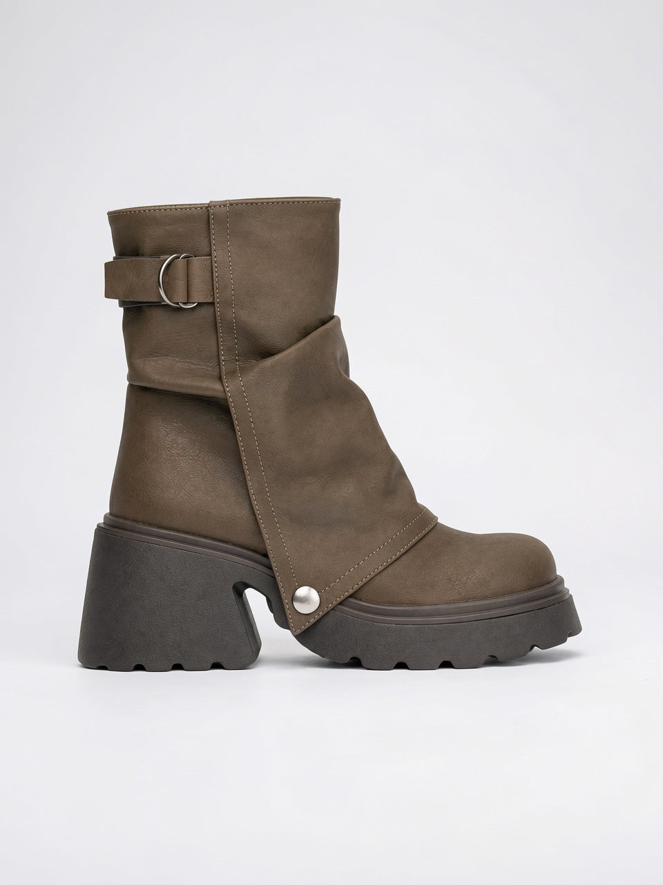Plateforme Bottines Semelle crantée Fermeture éclair latérale - Marron 35
