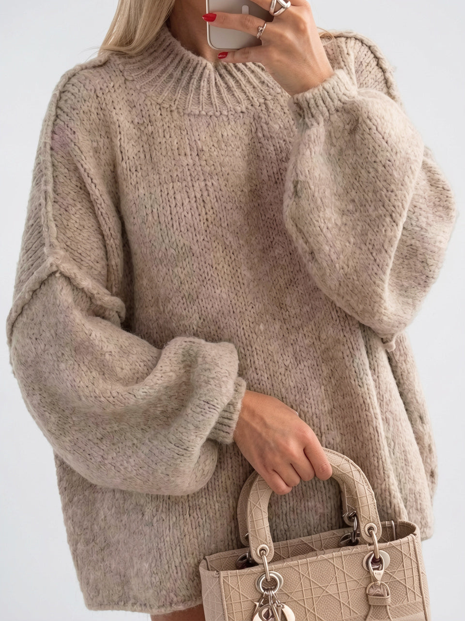 Pull chaud femme col rond coupe standard - Kaki S