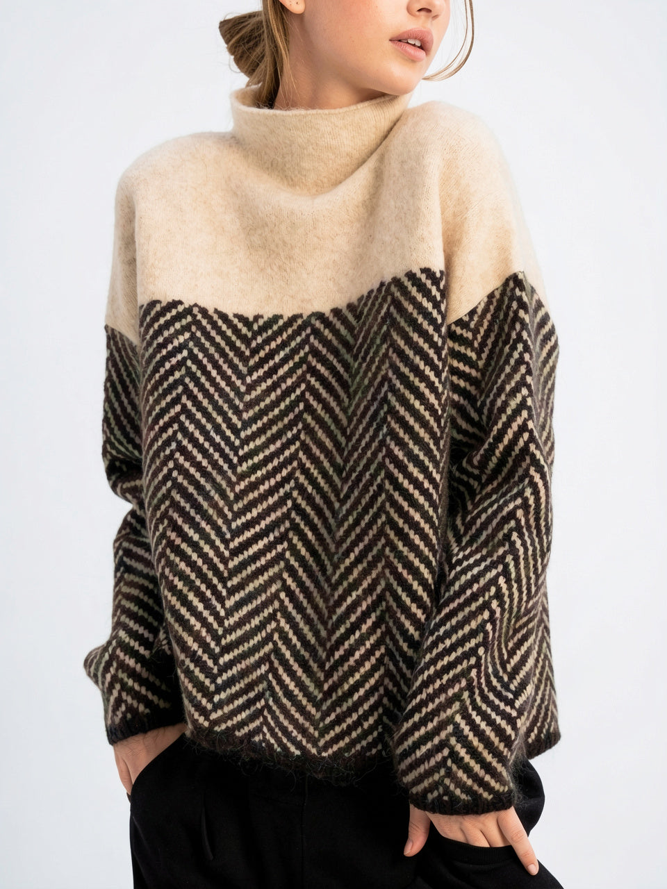 Pull Femme Col Cheminée Manches Longues Journées Fraîches - Marron S