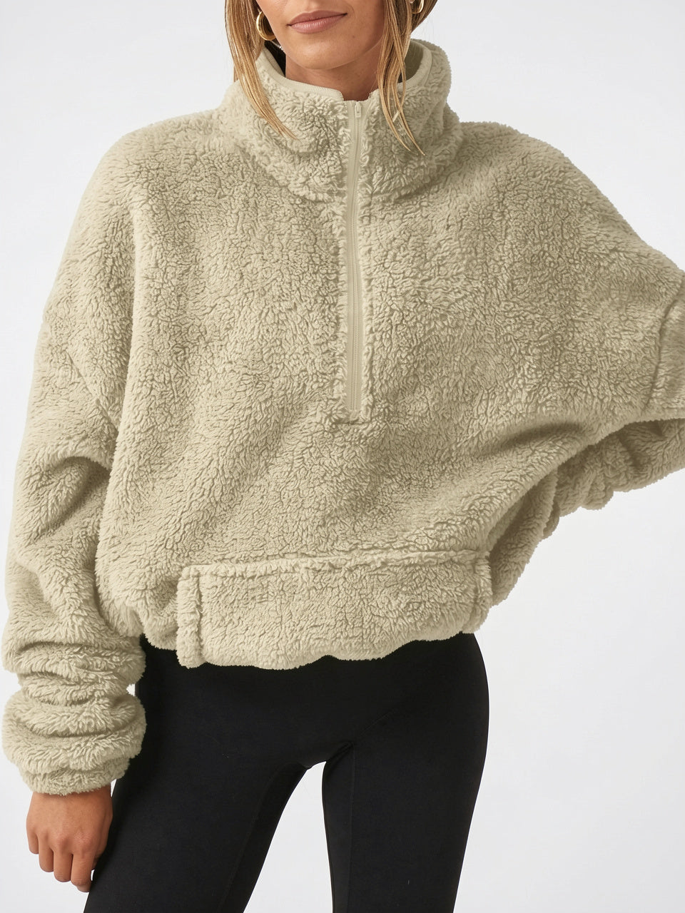 Pull Femme Collet Mezza Zip Taille Élastique Comoda - Beige XS