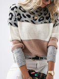 Pull pour Femmes Doux Chaud Douillet Imprimé Léopard, Tricot Imprimé Léopard en Acrylique Coupe Normale - Pink S