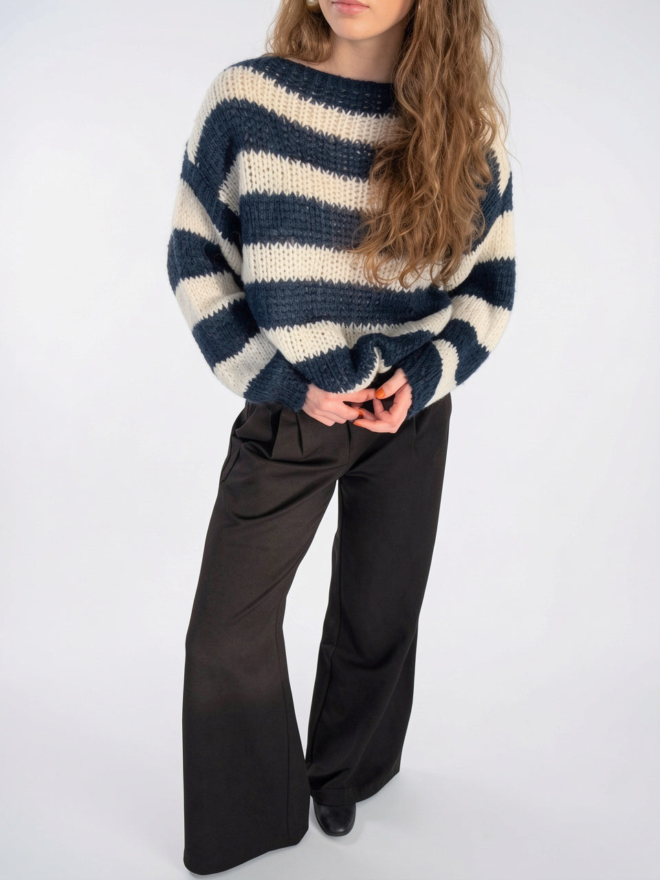 Pull Rayé Femme Col Rond Coupe Large Tricot - 5