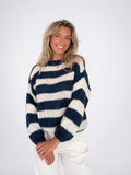 Pull Rayé Femme Col Rond Coupe Large Tricot - Blu S