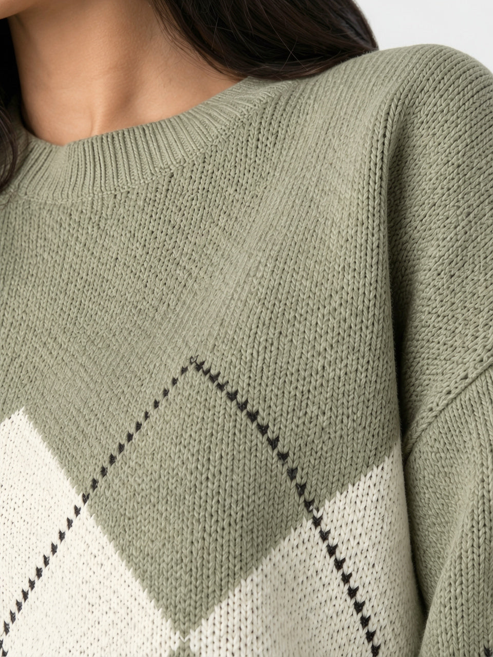 Pull Tricot Col Rond Femme Losanges Oversize - 2