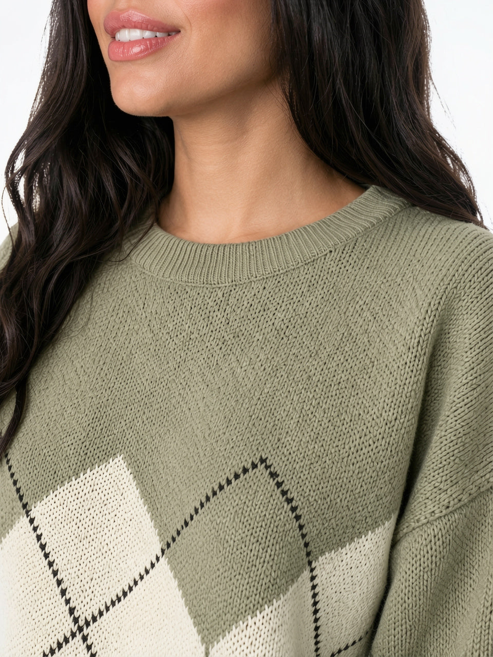 Pull Tricot Col Rond Femme Losanges Oversize - 3