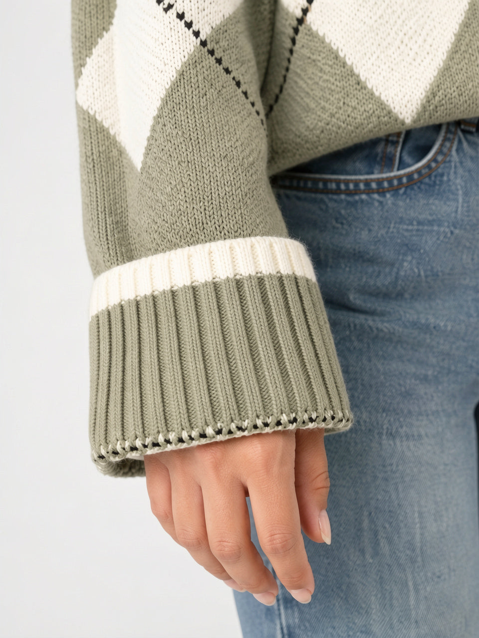 Pull Tricot Col Rond Femme Losanges Oversize - 4