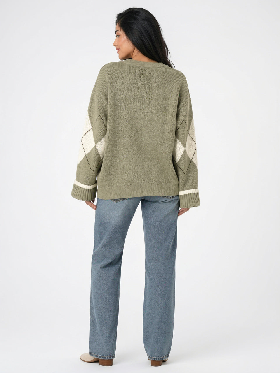 Pull Tricot Col Rond Femme Losanges Oversize - 5
