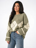 Pull Tricot Col Rond Femme Losanges Oversize - 6