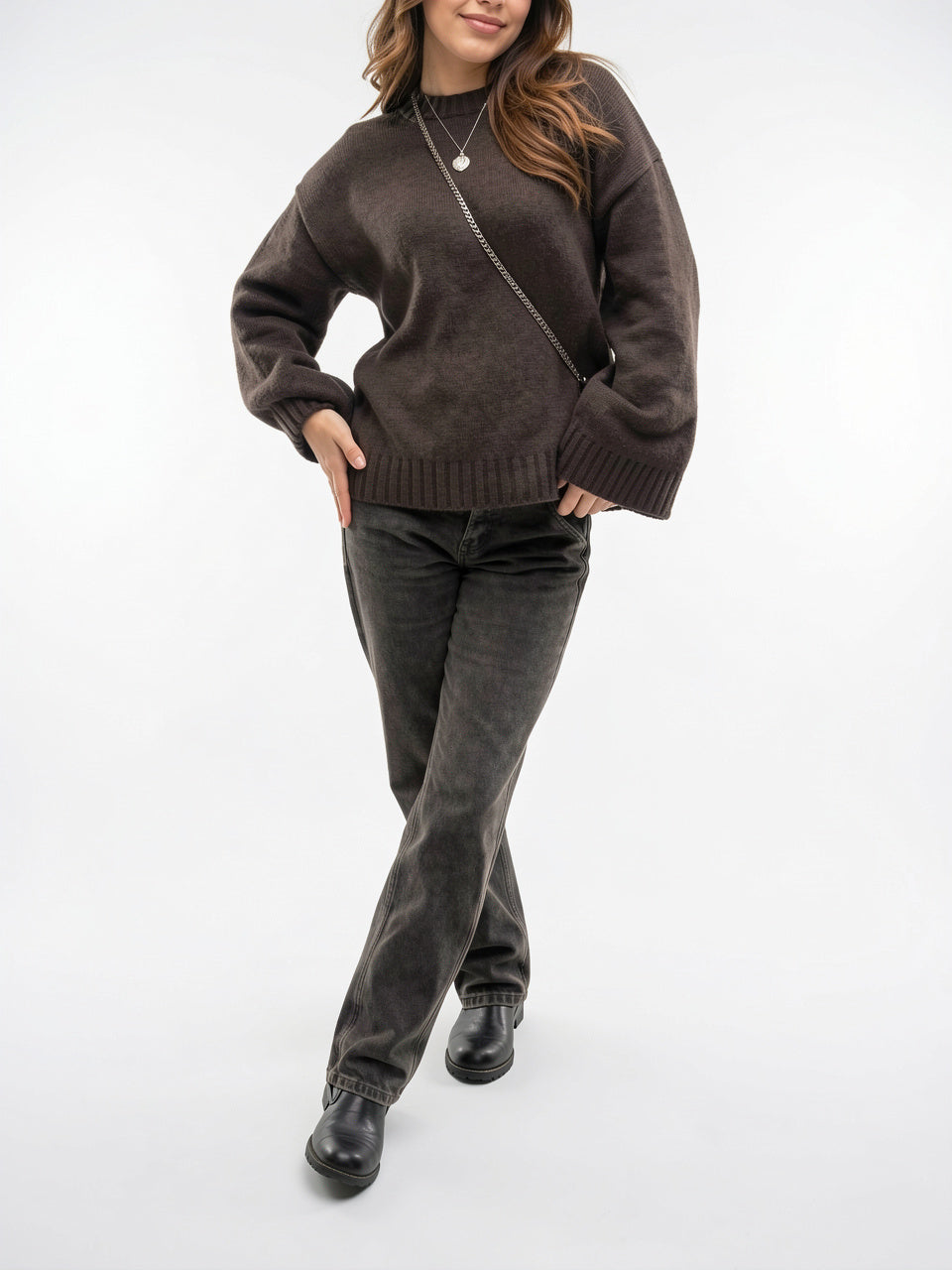 Pullover Femme Manches Longues Maille Coupe Large - 3