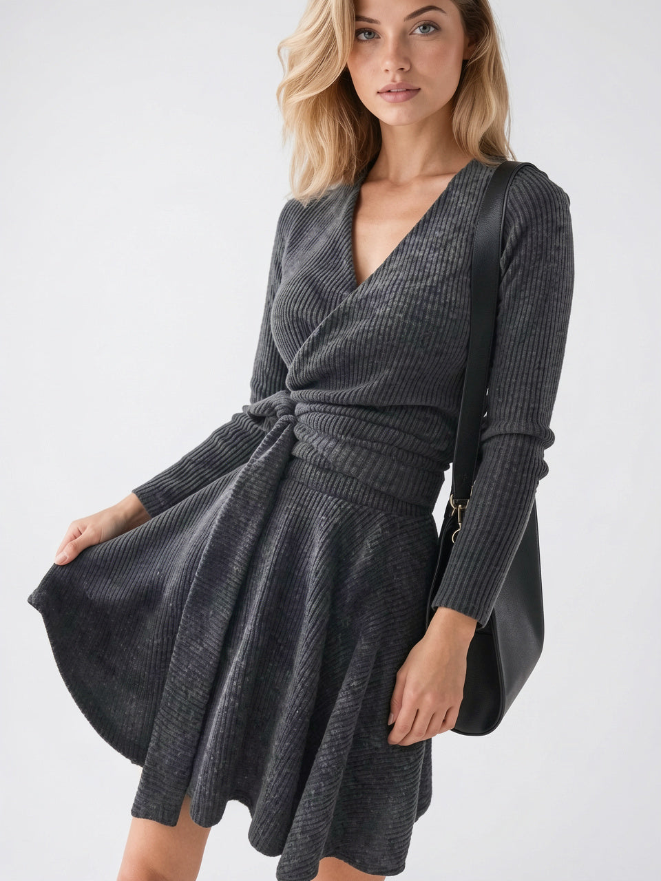 Robe Cintrée Pull Côtelé Chaude Épaisse - 3