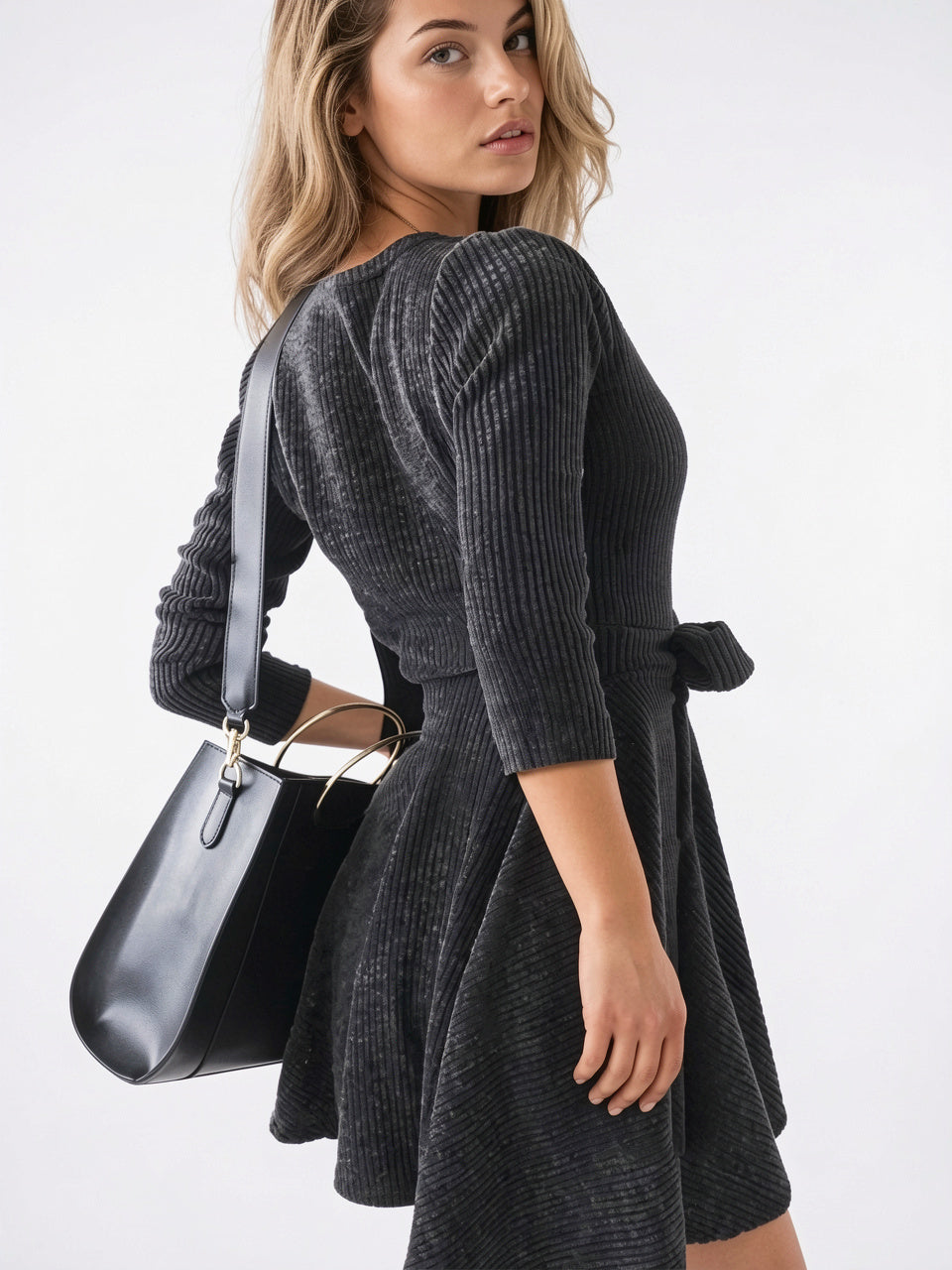 Robe Cintrée Pull Côtelé Chaude Épaisse - 4