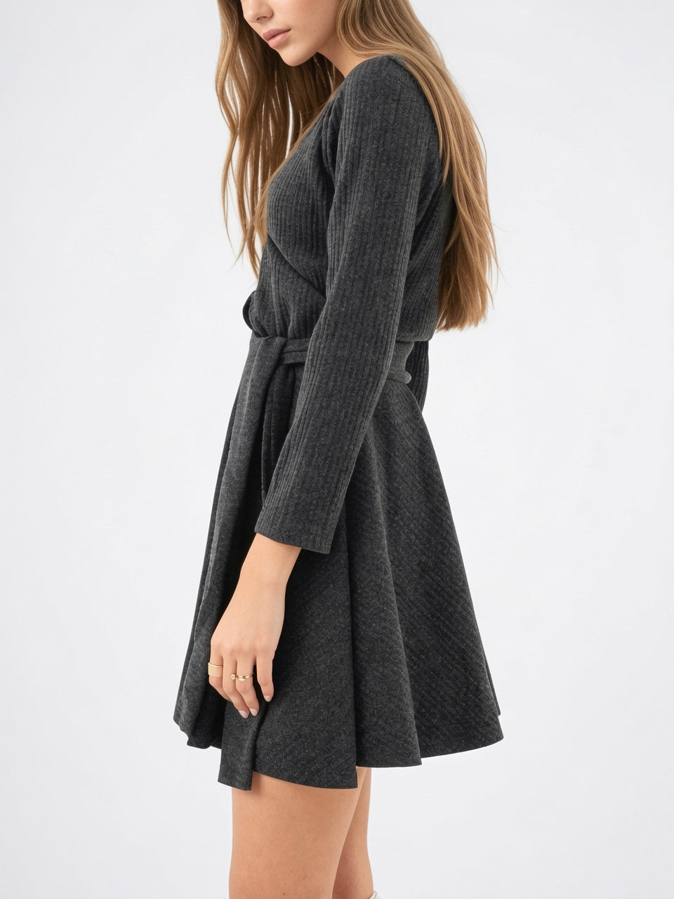 Robe Cintrée Pull Côtelé Chaude Épaisse - 6