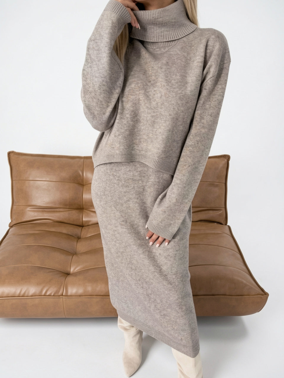 Robe Col Roulé Tricotée Coupe Relax Manches Longues - 1