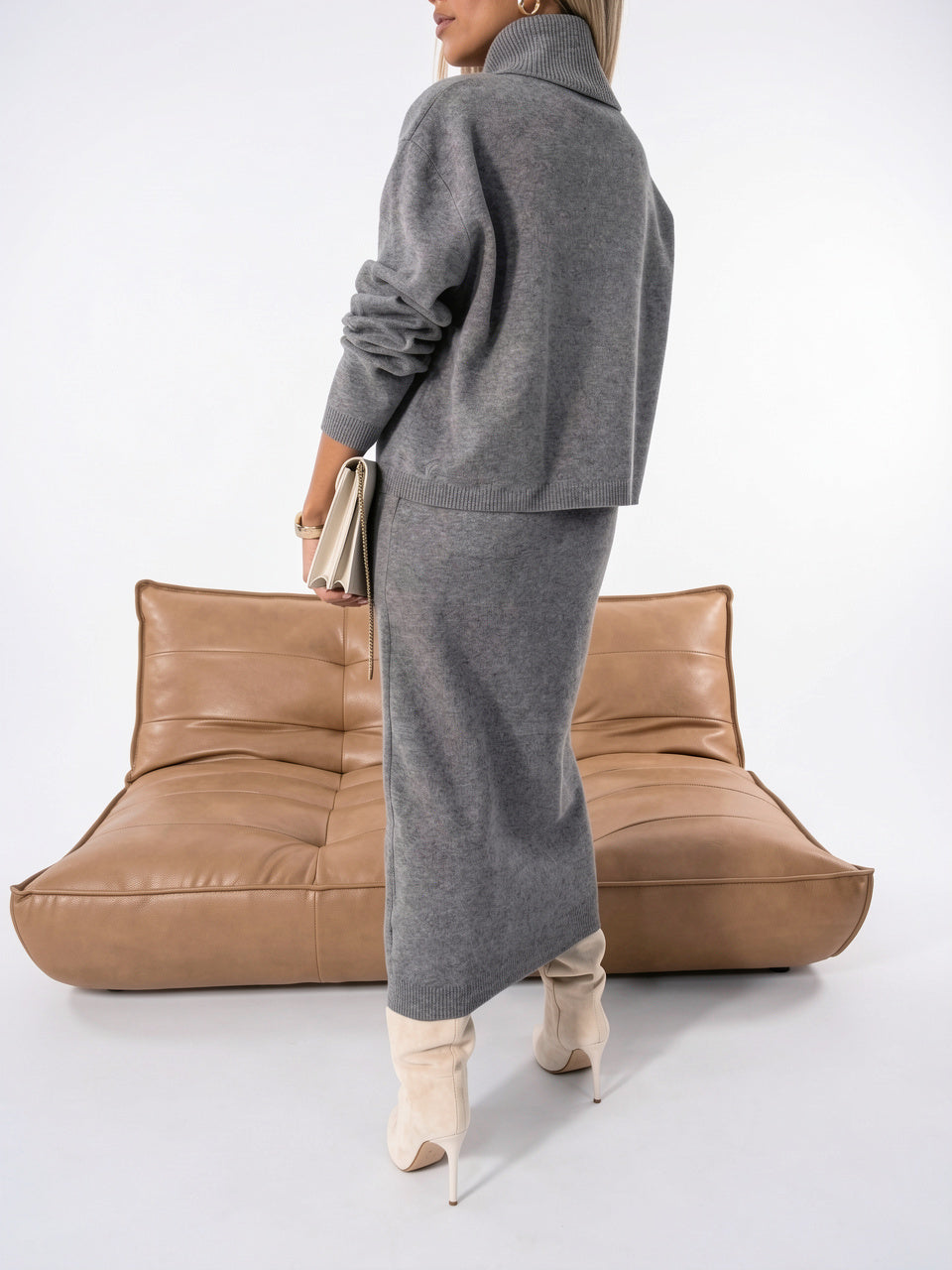 Robe Col Roulé Tricotée Coupe Relax Manches Longues - 3