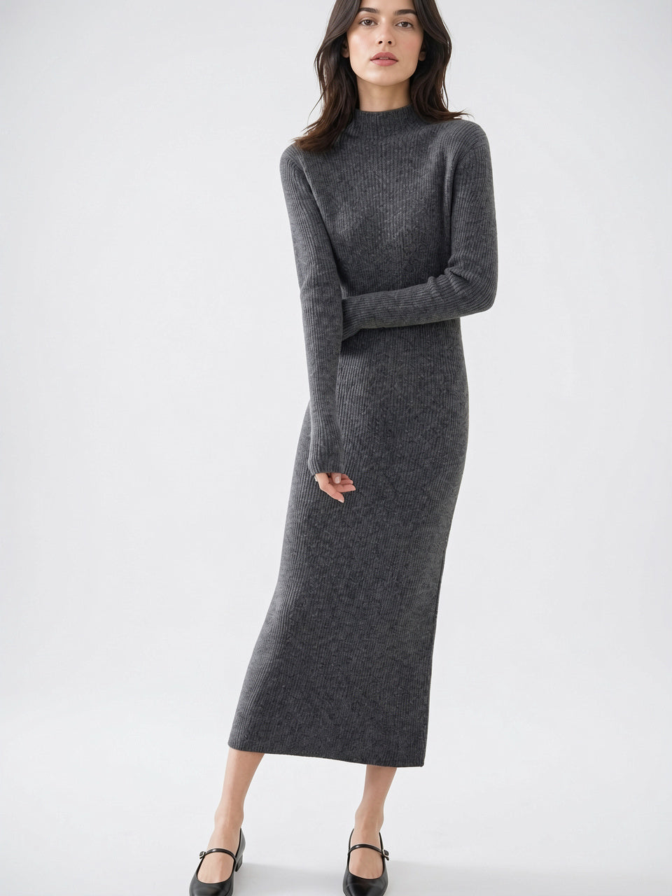 Robe Laine Maxi Coupe Slim Hiver - Gris S