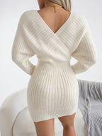 Robe pull femme moulante manches chauve-souris croise V - 7